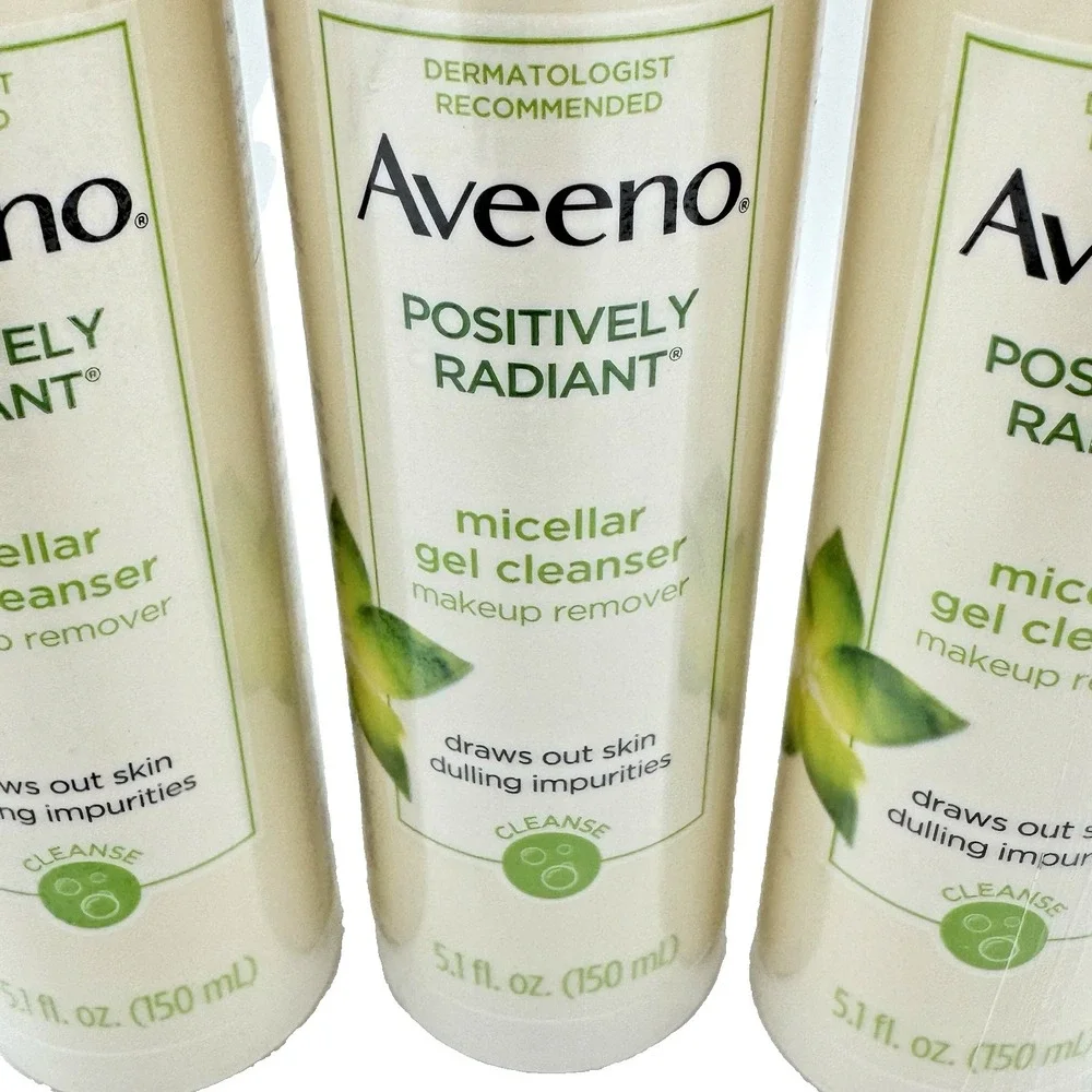 3 Pack Aveeno Positively Radiant Micellar Gel Cleanser Makeup Remover 5.1oz NOS